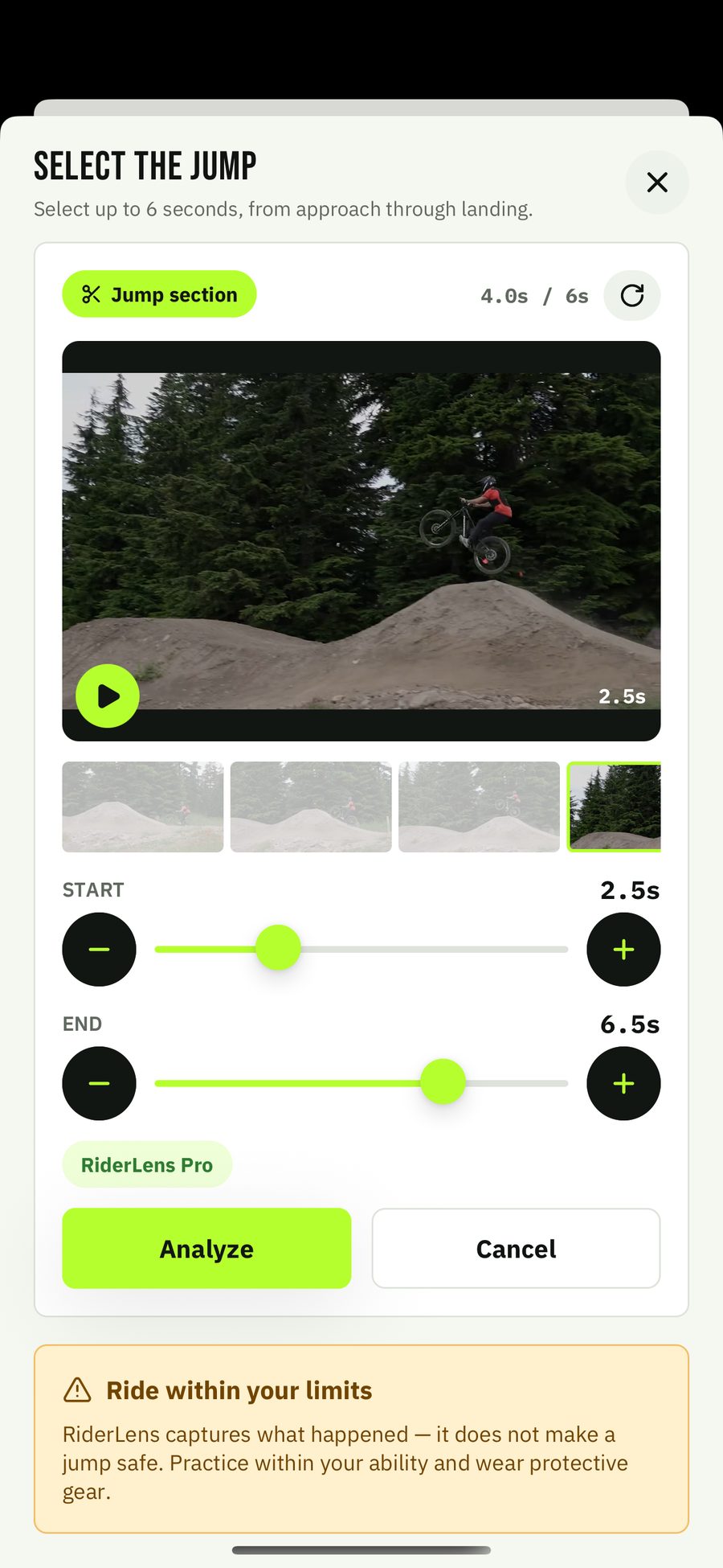 Selecting the moment inside a clip