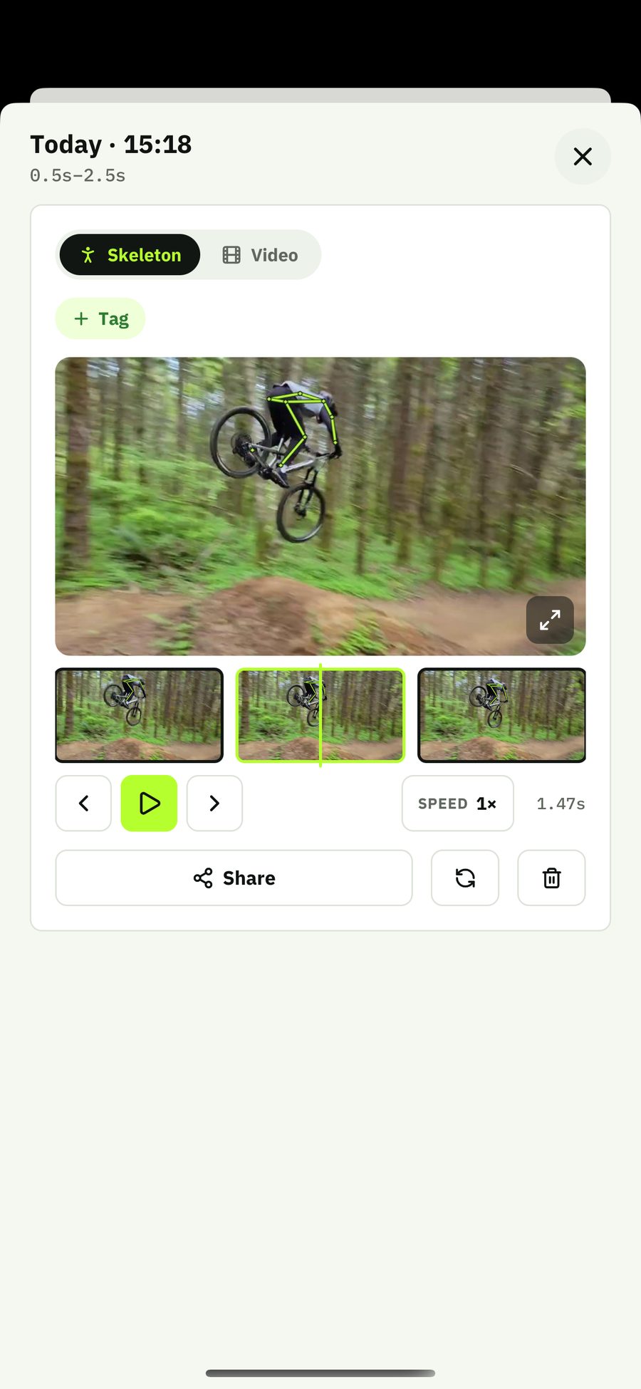 Skeleton overlay playback of a jump